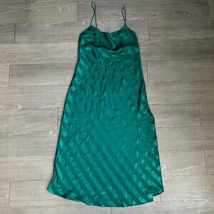 80s Victoria’s Secret Gold Label Emerald Green Striped Slip Dress Vintage Size L